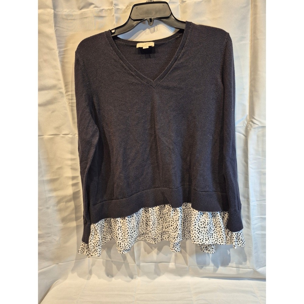 Loft Outlet Womens Large Mixed Media‎ V-Neck Polka Dot Layered Sweater